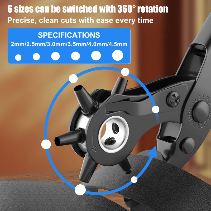 Diyife Professional Leather Hole Puncher, Full Set Punch Tool Kits for Belt, Watch Band, Shoe, Crafting, Handbag Straps, Fabric, with Extra Punch Plates and Ruler, Multi Hole Sizes Make - Blue - Image 2